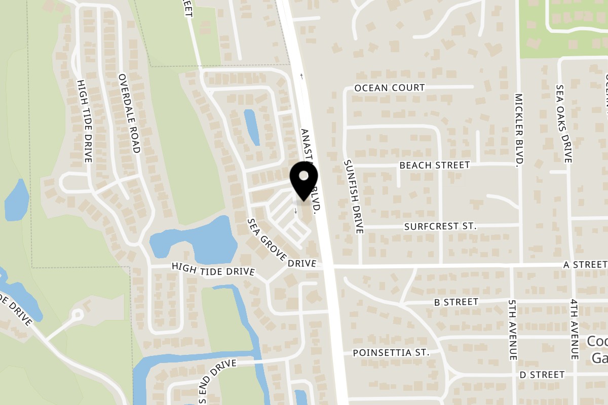 Map showing the location of Terra & Acqua on 134 Sea Grove Main St in St Augustine Beach